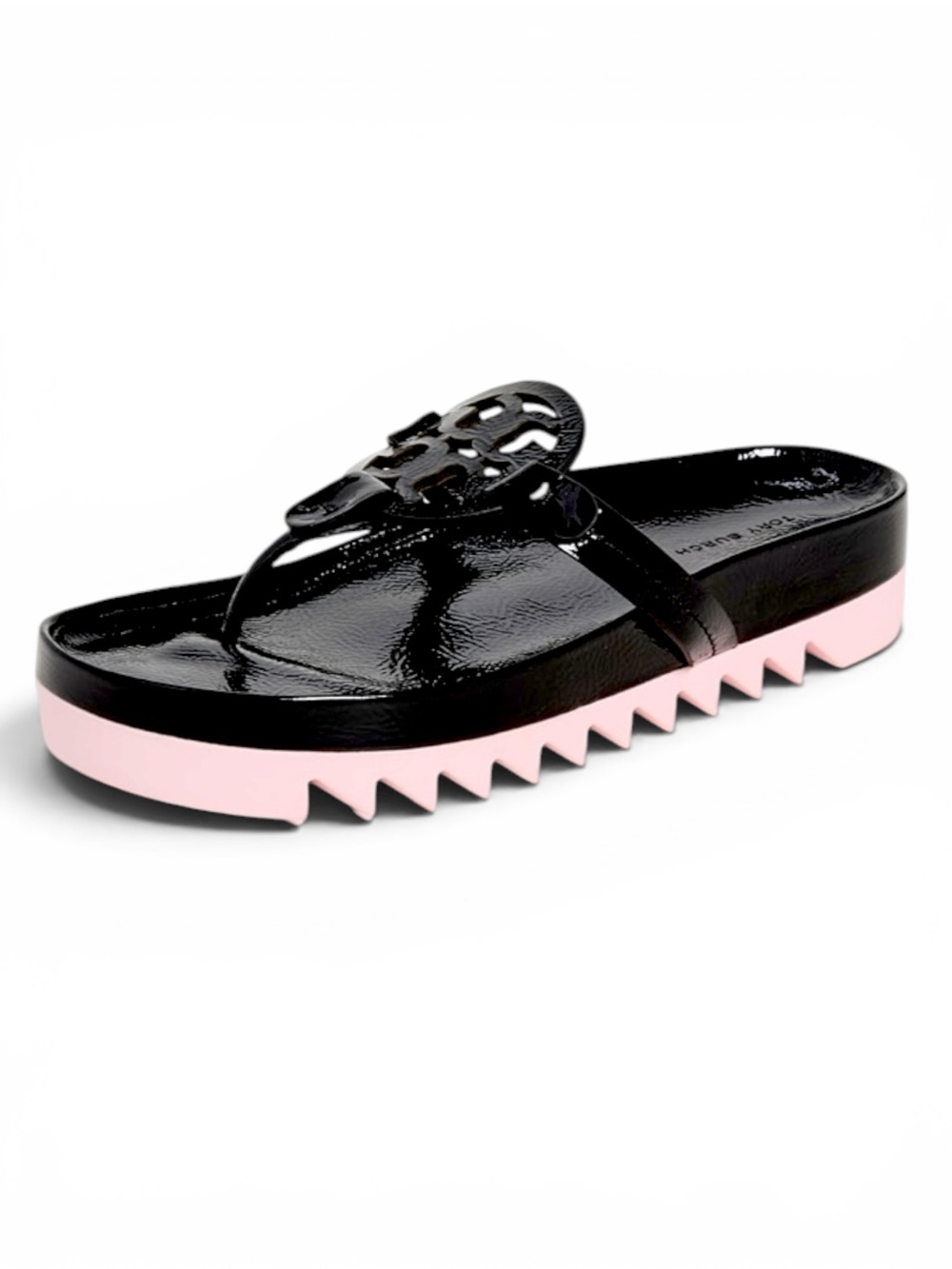 TORY BURCH Miller Cloud Lug Black Pink Leather Platform Sawtooth Sandals - Picture 15 of 16